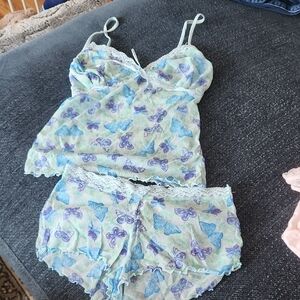 Butterfly Print Lace Trim Sleepwear Set